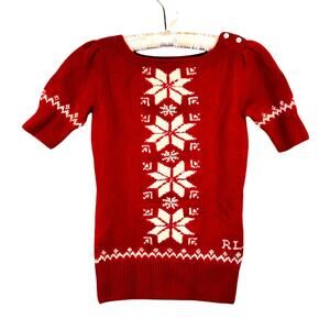 Ralph Lauren Rugby Short Sleeved Snowflake Sweater Size XS Red Holiday Knit